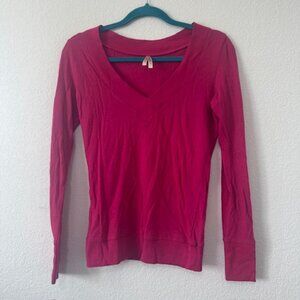 Coltory Pink V-Neck Long Sleeve Knit Top Women's Size L Cotton Blend